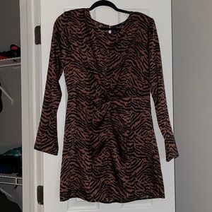 Forever 21 Animal Print Mini Dress with Long Sleeves and Padded Shoulders.